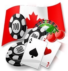 Canadian flag with popular casino games